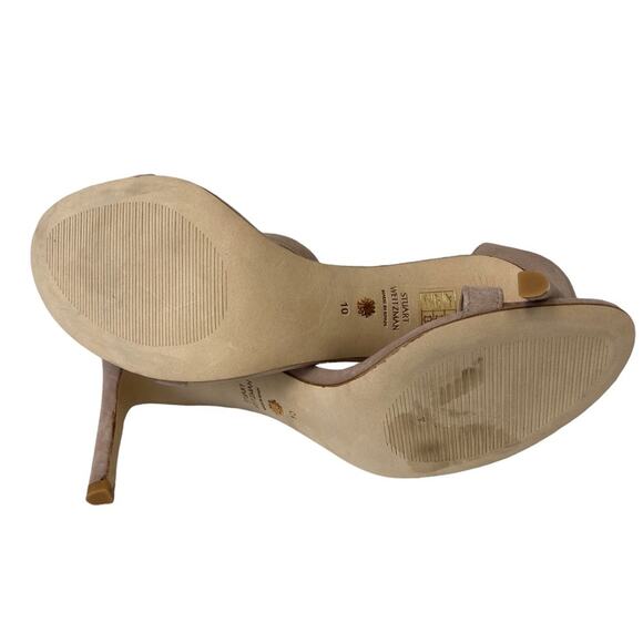 New Stuart Weitzman Nunaked Neutral Suede Classic Heel Sandals Size 10 - Picture 10 of 15
